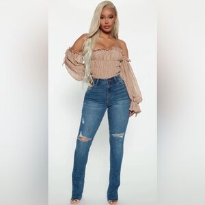 Distressed High Rise Bootcut Jeans - 7